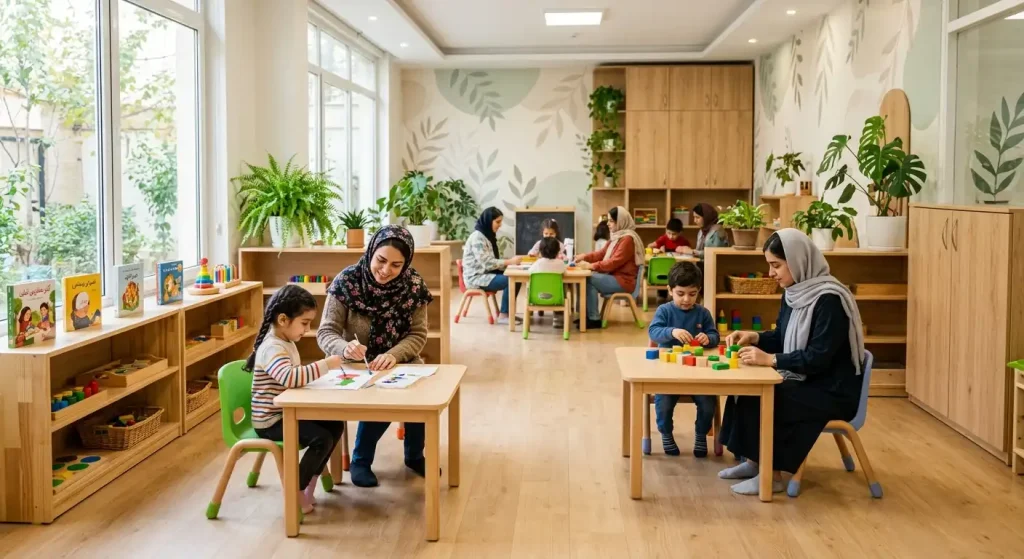 معرفی جامع انواع کارگاه مادر و کودک؛ دنیایی از کشف، بازی و رشد برای فرشتههای کوچک 3 محیط استاندارد آکادمی کودک تهران برای برگزاری انواع کارگاه مادر و کودک